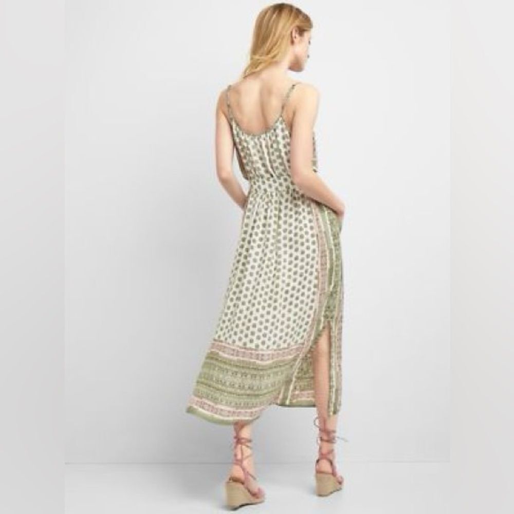 GAP Light Green Printed Spaghetti-Strap Maxi Dress